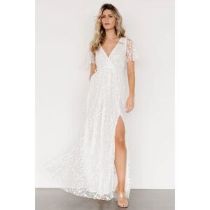 Baltic Born Marseille Embossed Maxi Dress Women's L White Long Slit Bride Fairy